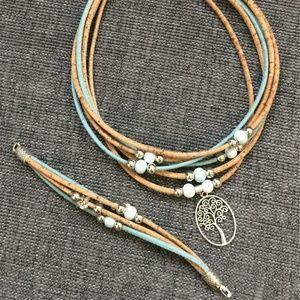 Natural Cork Multistranded Necklace & Bracelet Set